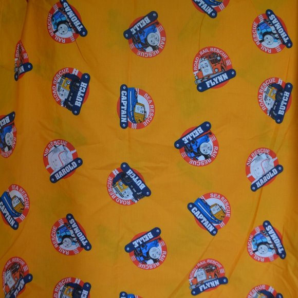 Thomas & Friends FLAT BED SHEET Twin Size Yellow Fabric Road Rail Sea Rescue Kid - Picture 1 of 8